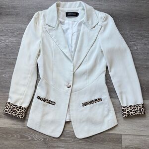 Women's Cream Blazer with Leopard Accents